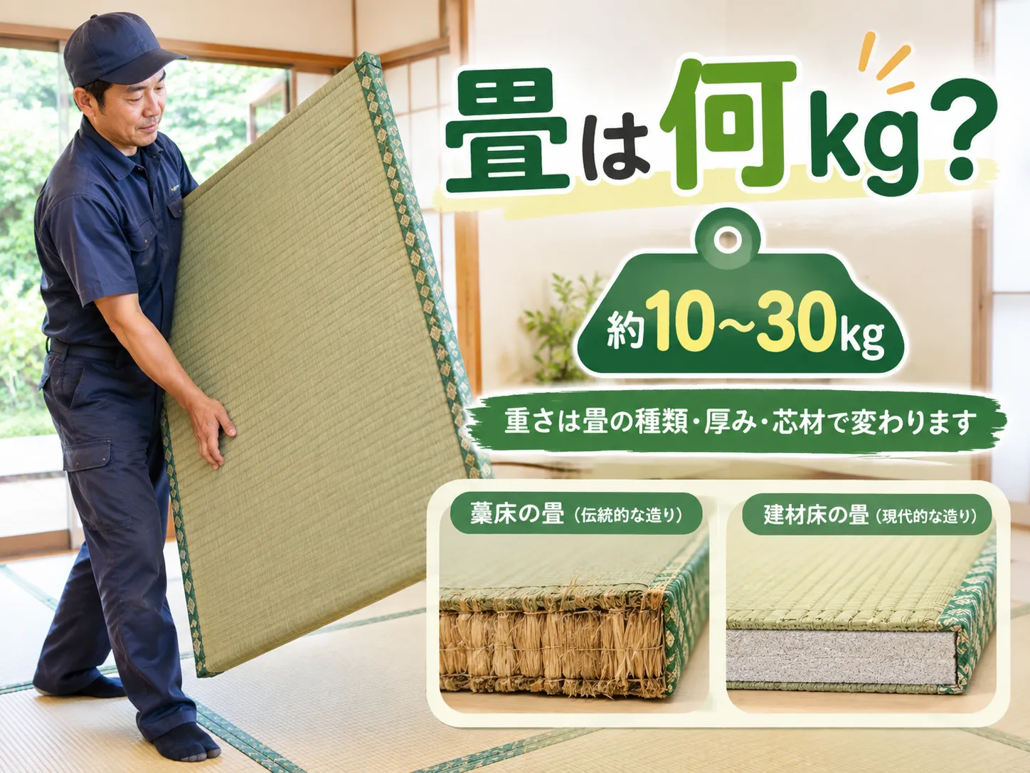 畳は何kg？畳1枚の重さはどのくらい？畳職人が種類による違いを解説